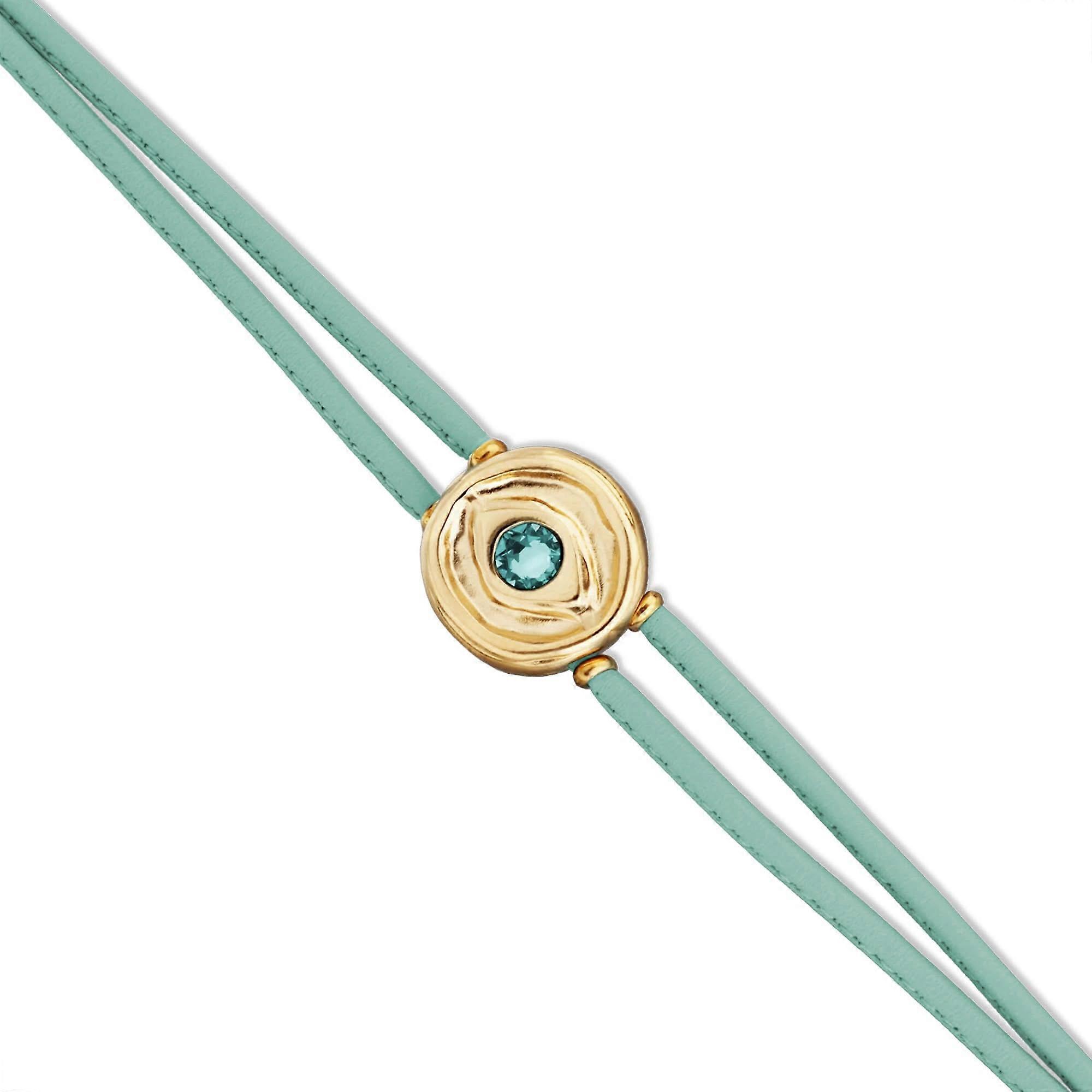 Turquoise Leather Metal Alloy Eye Detail Pleated Gold 18K Crystal Bracelet PUL2601TQSORO0M