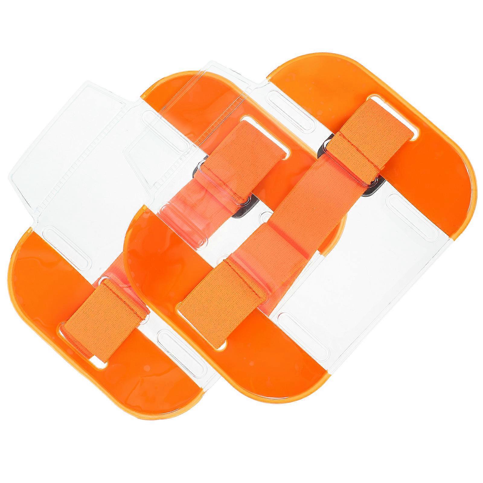 Elastic Armband Badge Holders Arm Badge Sleeve Id Card Holder Workers Orange 14.5x13.8x0.2cm Reusable 2Pack