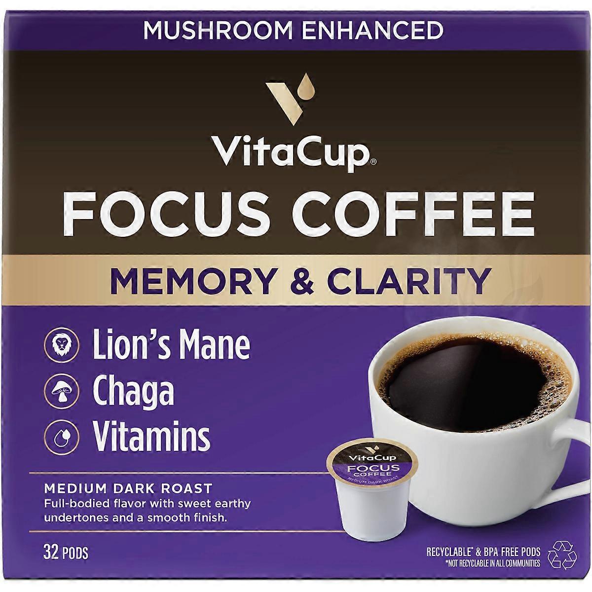 Vitacup Focus Mushroom Kaffeepads für Gedächtnis & Klarheit Medium Roast Kaffee - 32ct