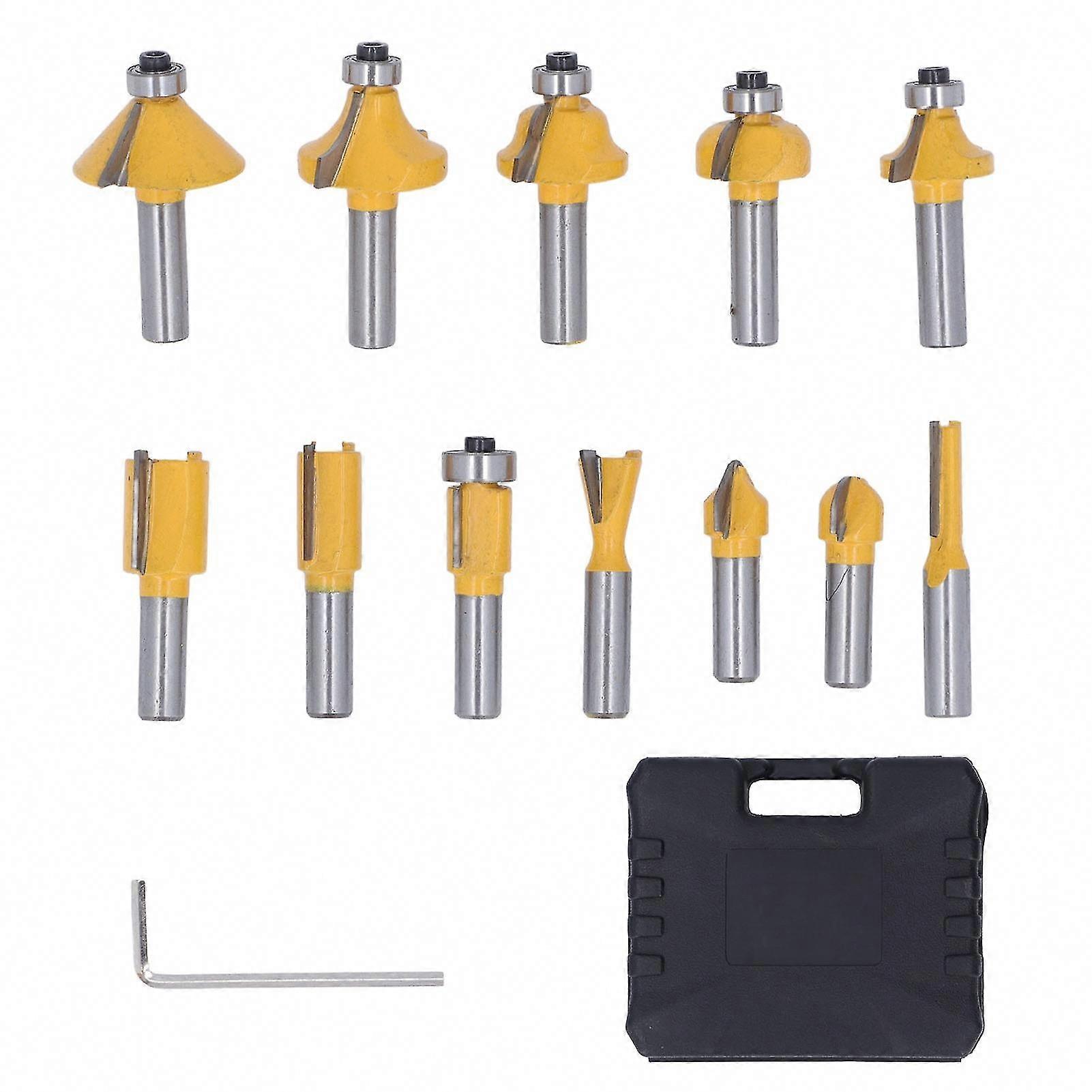 12PCS 8mm Shank Carbide Router Bits Set for Woodworking - Edge Trimming, Slotting & Milling Cutter Kit
