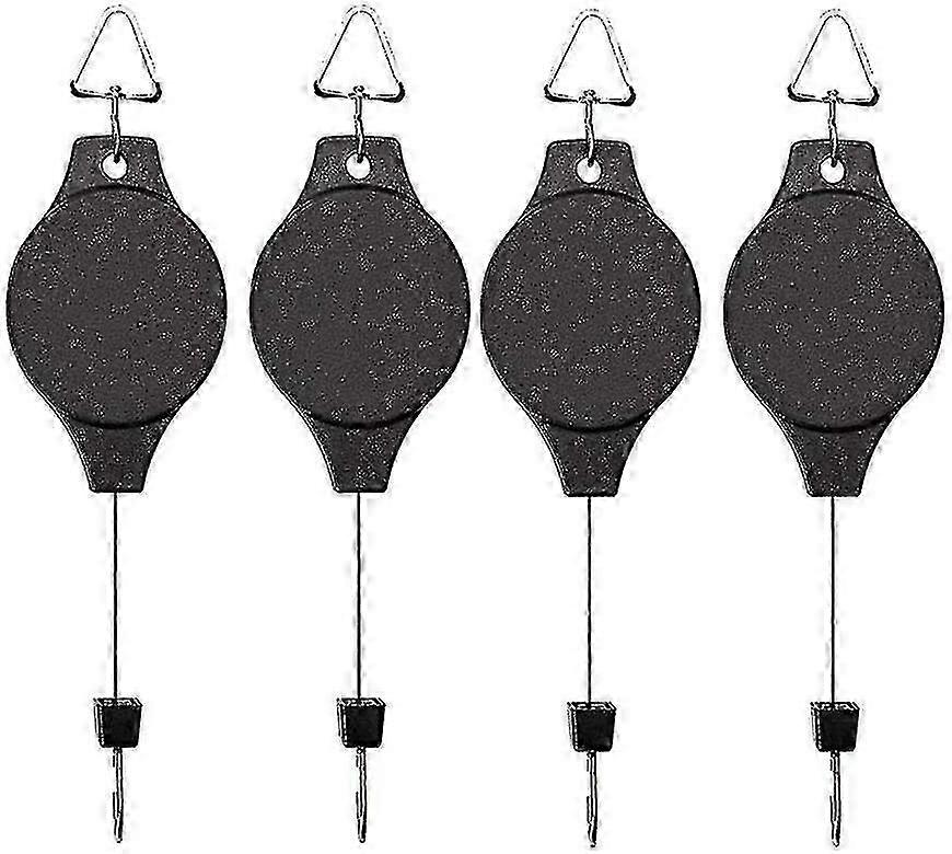4パック植物フックプーリー、引き込み式植物ハンガーイージーリーチハンギングフラワーバスケットガーデンバスケットポットと鳥フィーダーハイアップハングアップアンドプルダウ