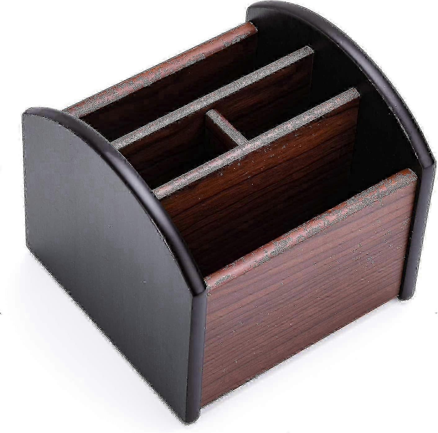 Wooden Remote Control Holder with 4 Compartments - Desk Organizer for Tables