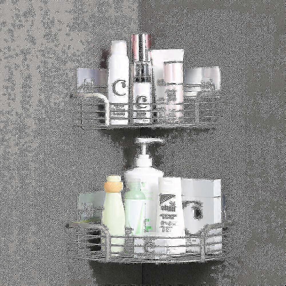 Set Of 2 Corner Shower Shelf No-Drill Adhesive Bathroom Shelf Stainless Steel Triangle Basket Storage For Shampoo Soap With Hooks