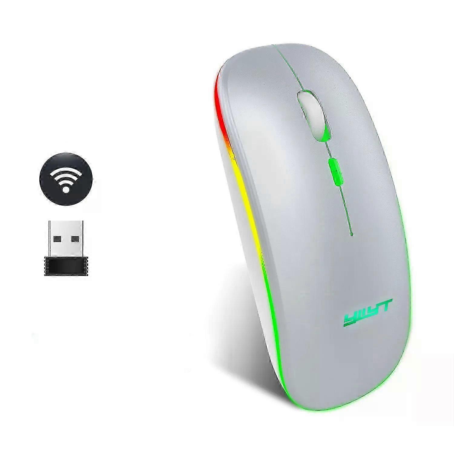 Wireless Dual-mode Rechargeable Mouse with Colorful Lights and Low Noise for Office Use
