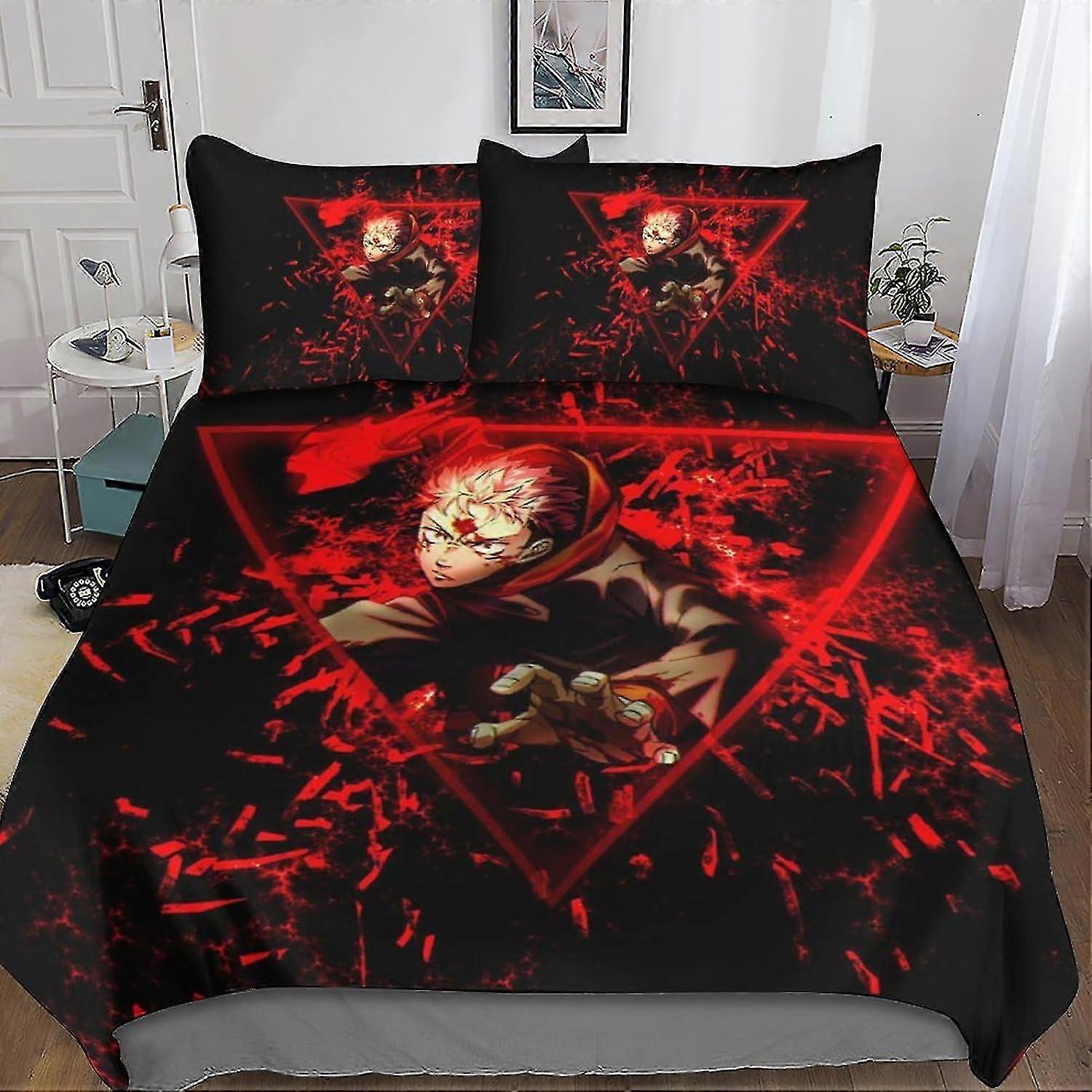 Conjunto de capa de edredão impresso anime Conjunto de cama 3 peças Capa de colcha de microfibra macia com fronhas e fecho de zíper