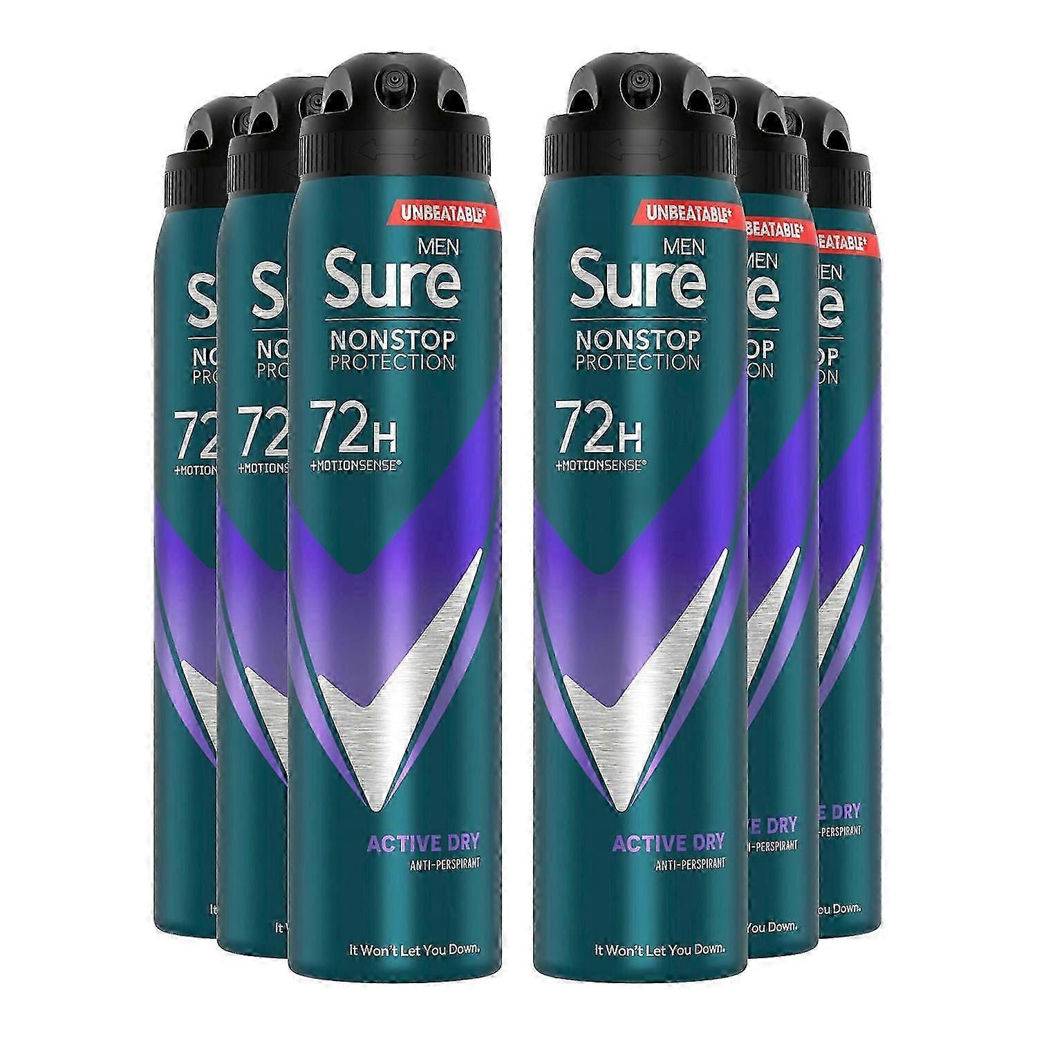 Sure Men Active Dry Deodorant - 72H Nonstop Protection (6x250ml)