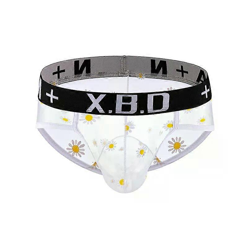 Erotic Men's Underwear Mesh Transparent Breathable Fun Panties Gay Sexy Low-rise U Convex Pouch Brief Chrysanthemum Print Shorts