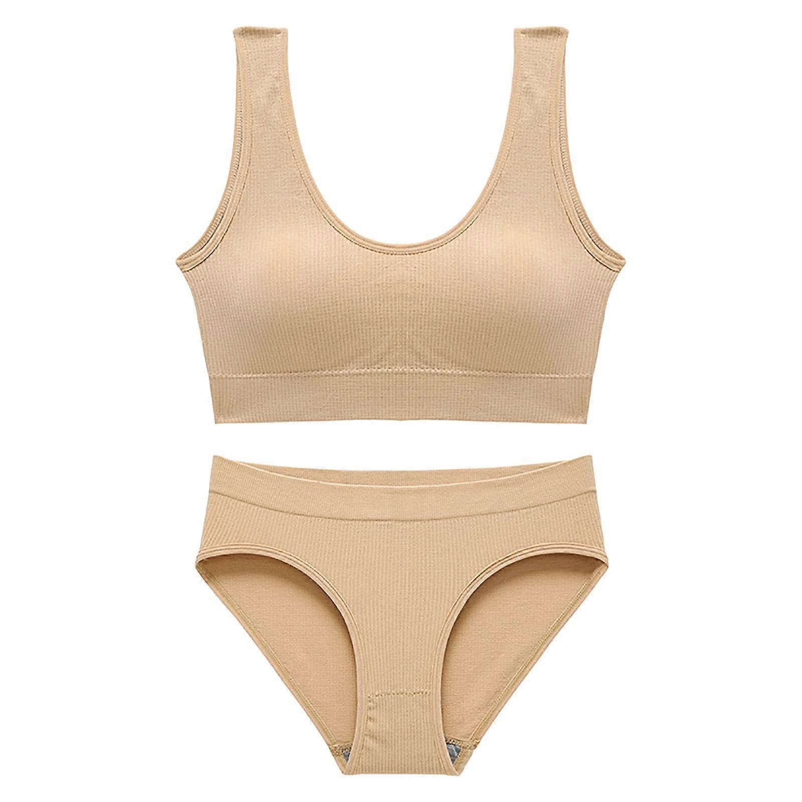 Women's Bras Panties, Elegant PushUp Bra Set with Pattern, Lace Underwear Set, Adjustable Straps Beige M