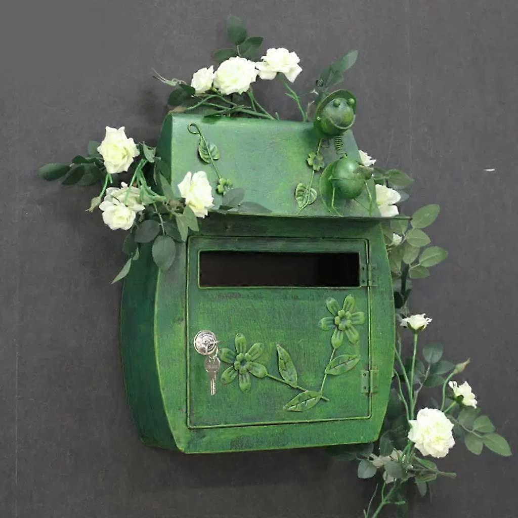 Wall Post Boxes Field Retro Wall Locking Mailbox Unique Design Villa Mailbox Outdoor Mailbox (Color: Green, Size: 30*16*40cm) 30*16*40cm Green
