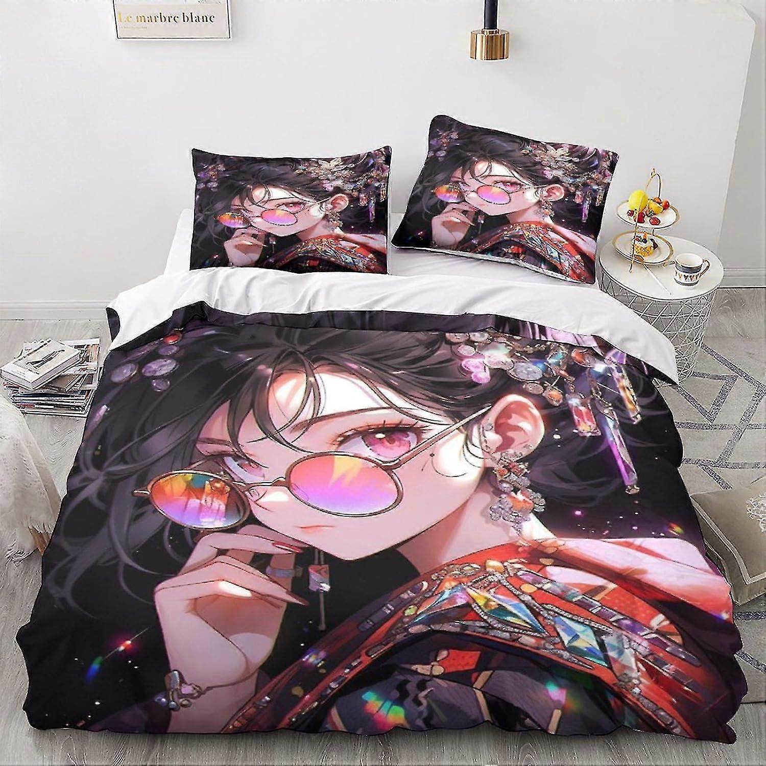 Anime Tema Sängkläder Set Fantasy Täcke Överdrag Mikrofiber Andningsbart Täcke Täcke Dubbel