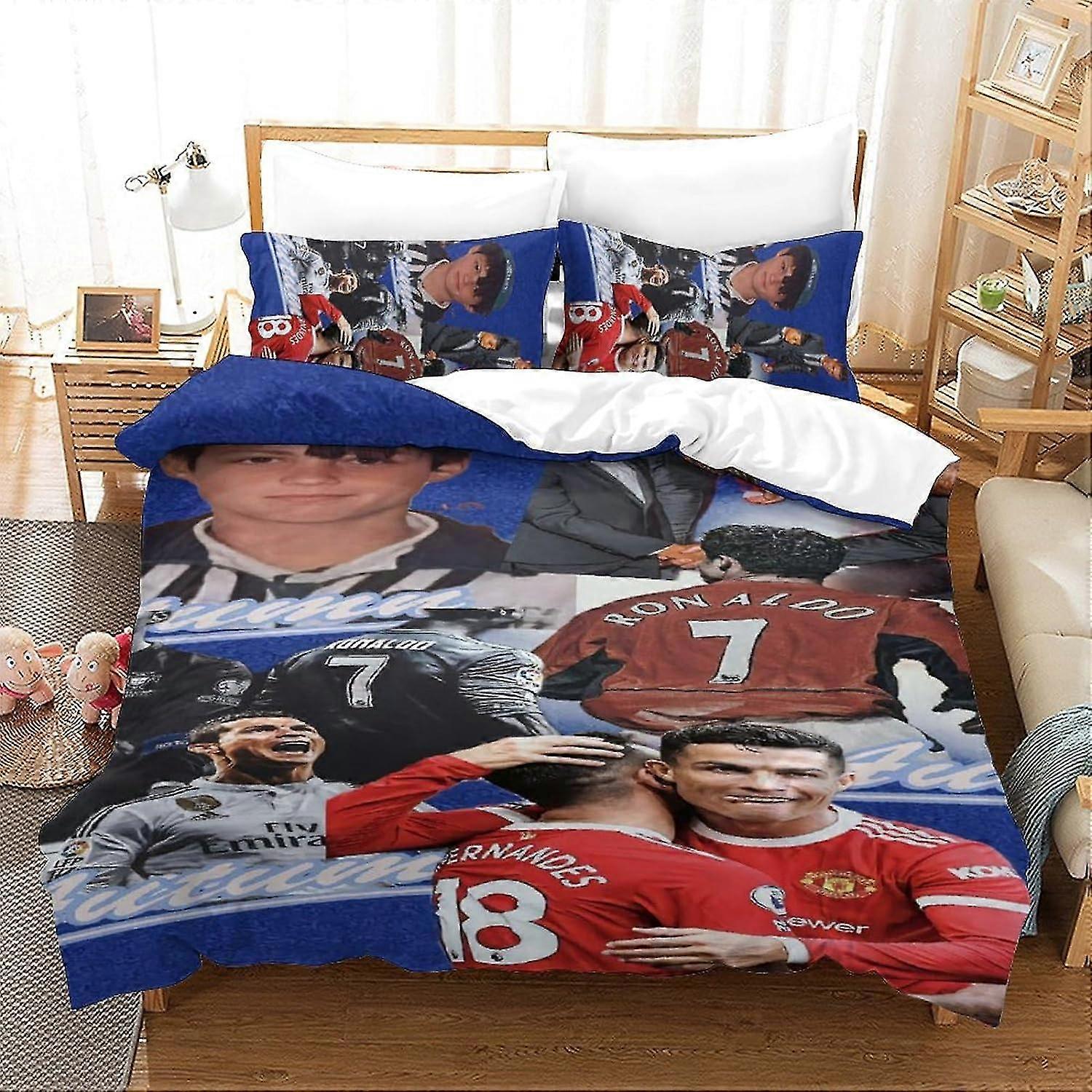 Conjunto de cama infantil com capa de edredom de estrela de futebol com fronha 1 capa de edredom com design de galhos de árvore
