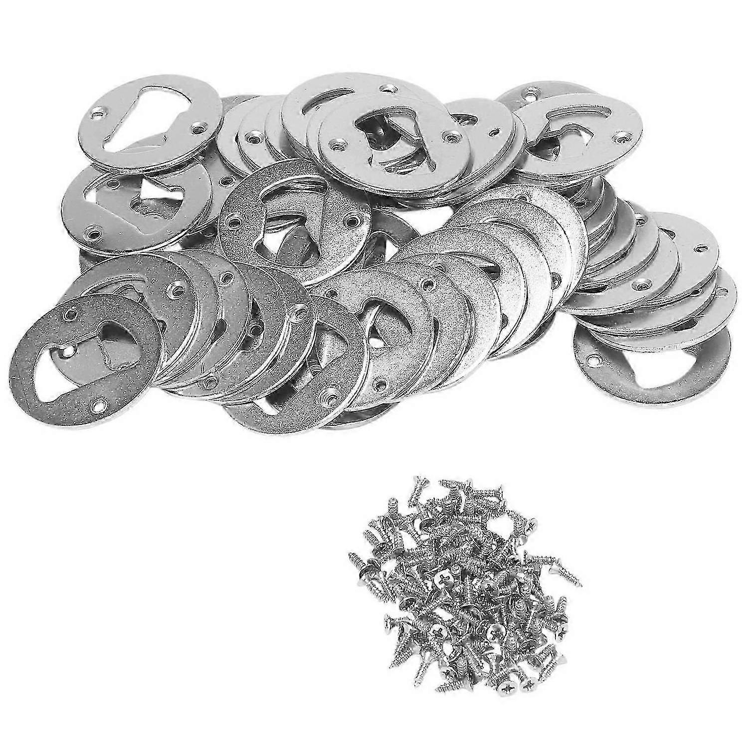 50 Set Bottle Opener Insert,Stainless Steel Round DIY Bottle Opener Hardware Kit Hardware Parts Supply with Screws bs
