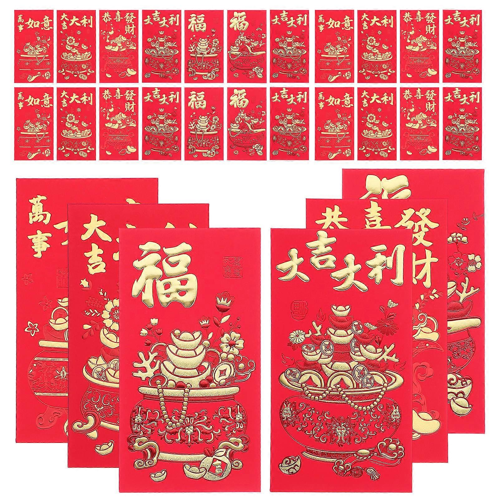 30pcs Red Envelopes Dragon Year Money Packets Mixed Styles for Spring Festival Celebrations and Luck Wishes