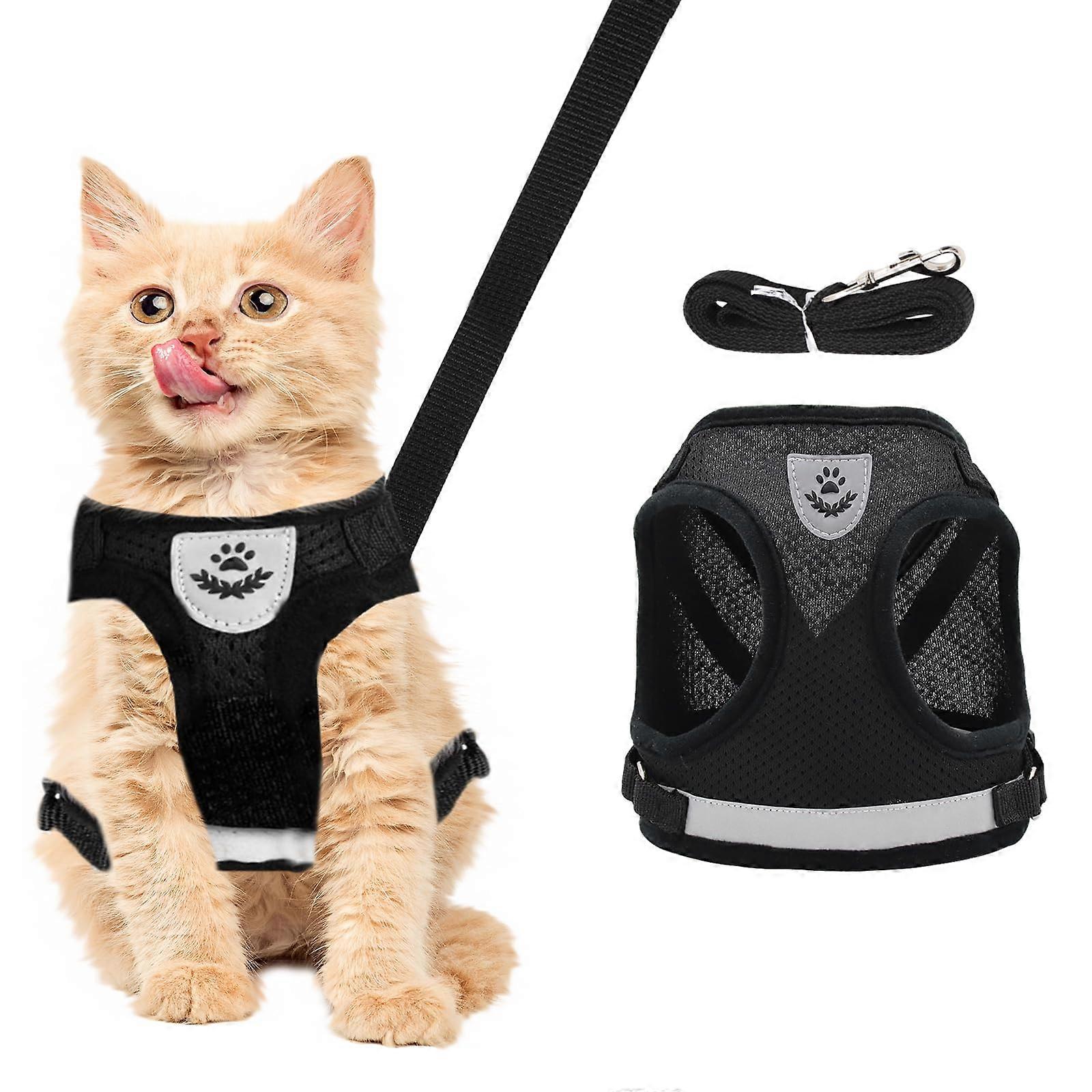 Cat Harness and Lead Sets, Soft Mesh Vests for Puppies, Escape Proof (Black/S)