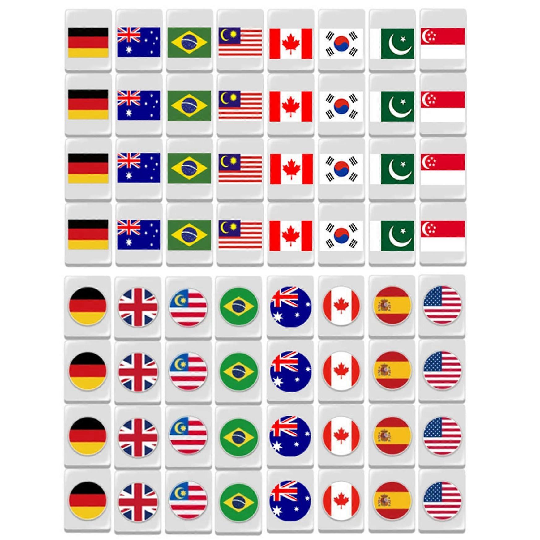 Mahjong Tile Set 24 mm Flag Pattern with 64 Tiles for Party, Bar, Home