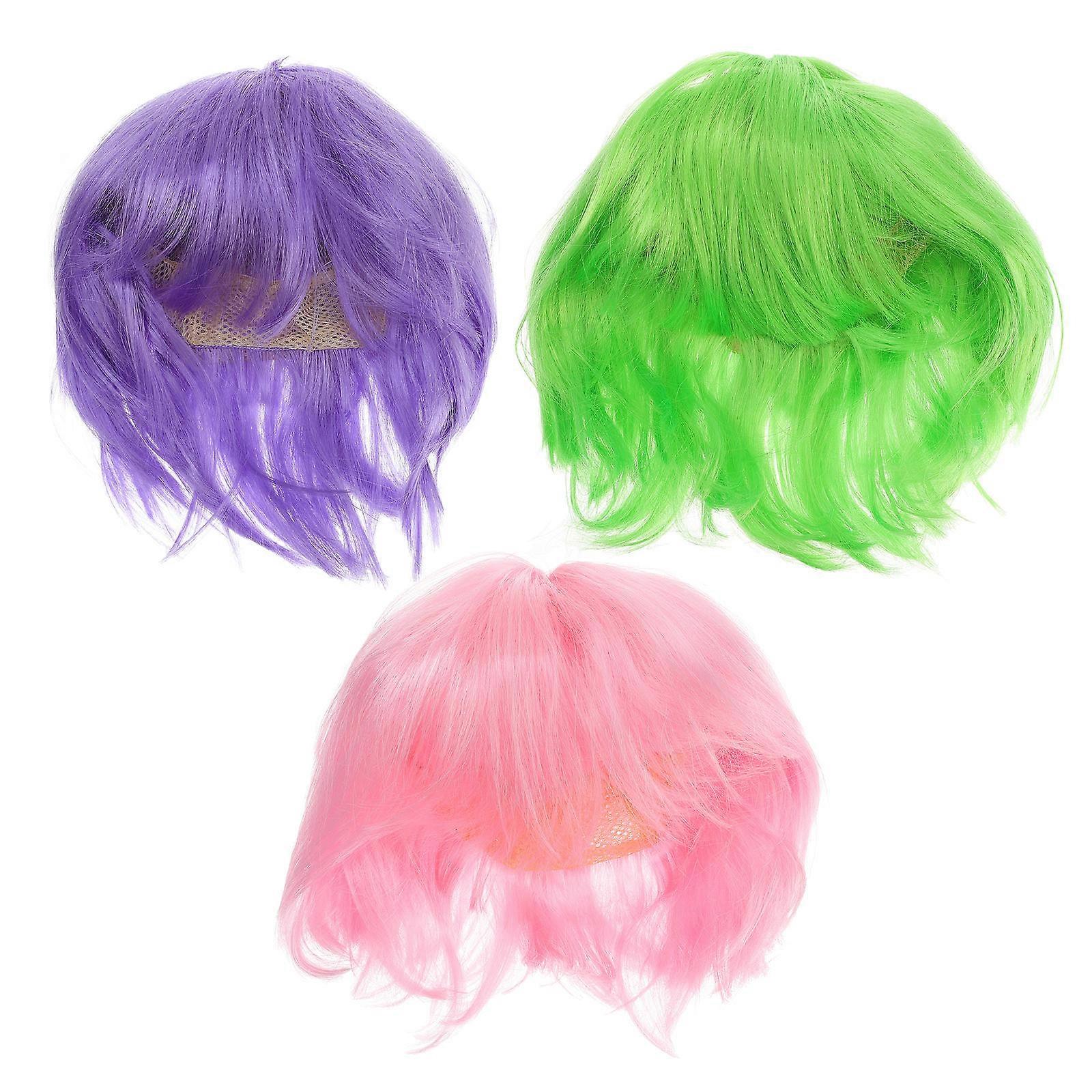 3PCS Short Straight Synthetic Wigs for Cosplay, Halloween, and Costume Parties – Comfortable & Breathable Design for Dress Up Events