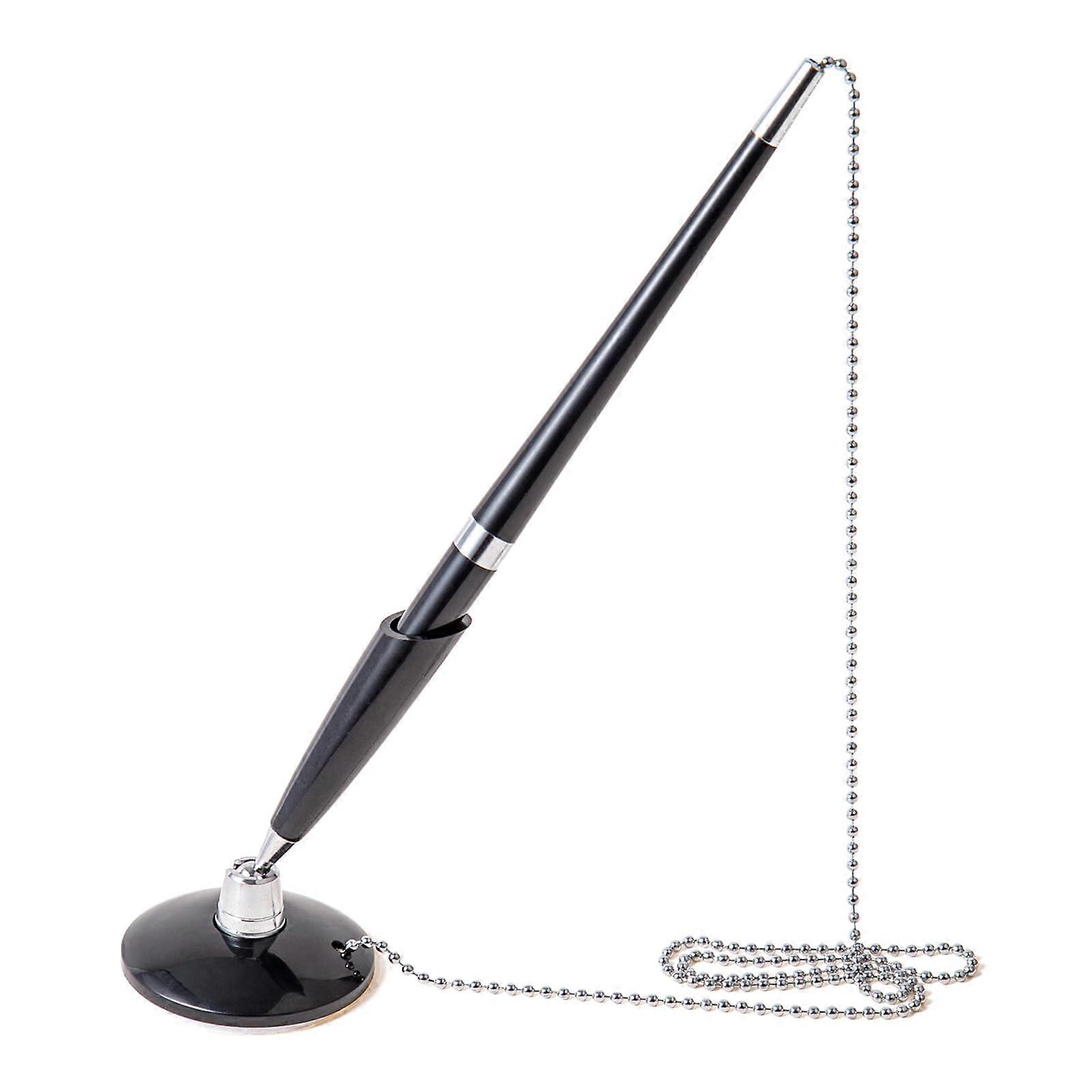 Ballpoint Pen Set with Chain and Desk Holder for Business Use, Elegant Black Safety Pen, Durable and Stylish Design