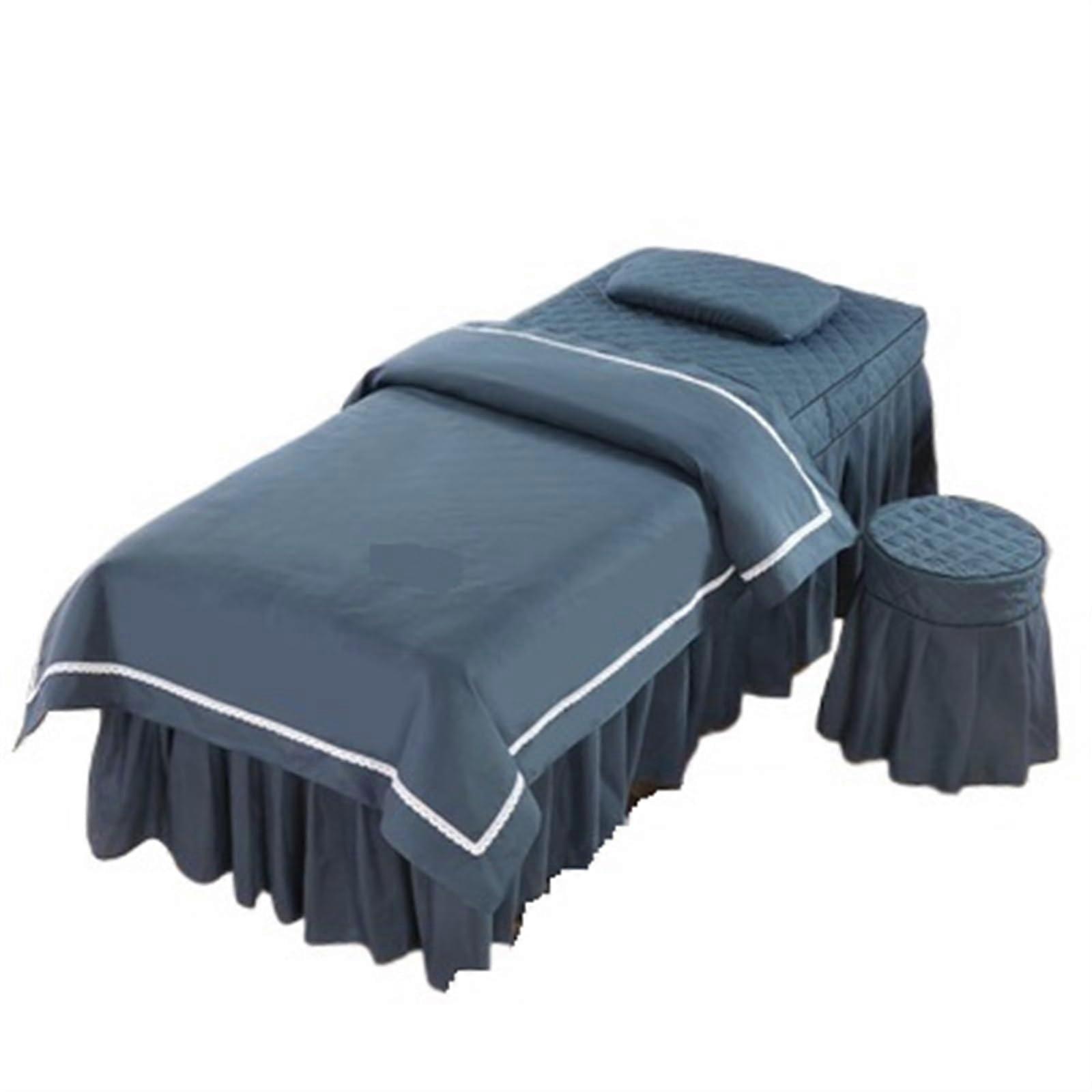 Massage table cover 4piece set, spa bed sheet stool cover pillowcase (Navy Blue)