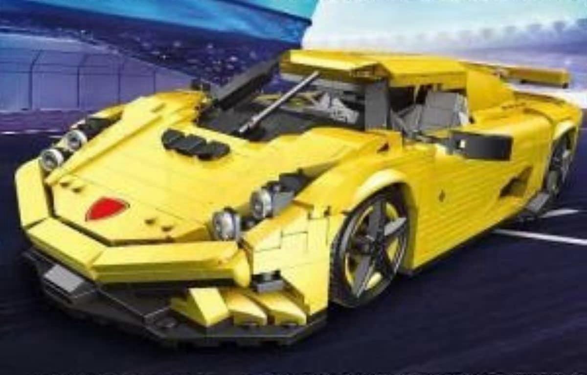 Super Sports Car Model in Yellow, 1341 Clamping Blocks, Compatible with Other Building Sets