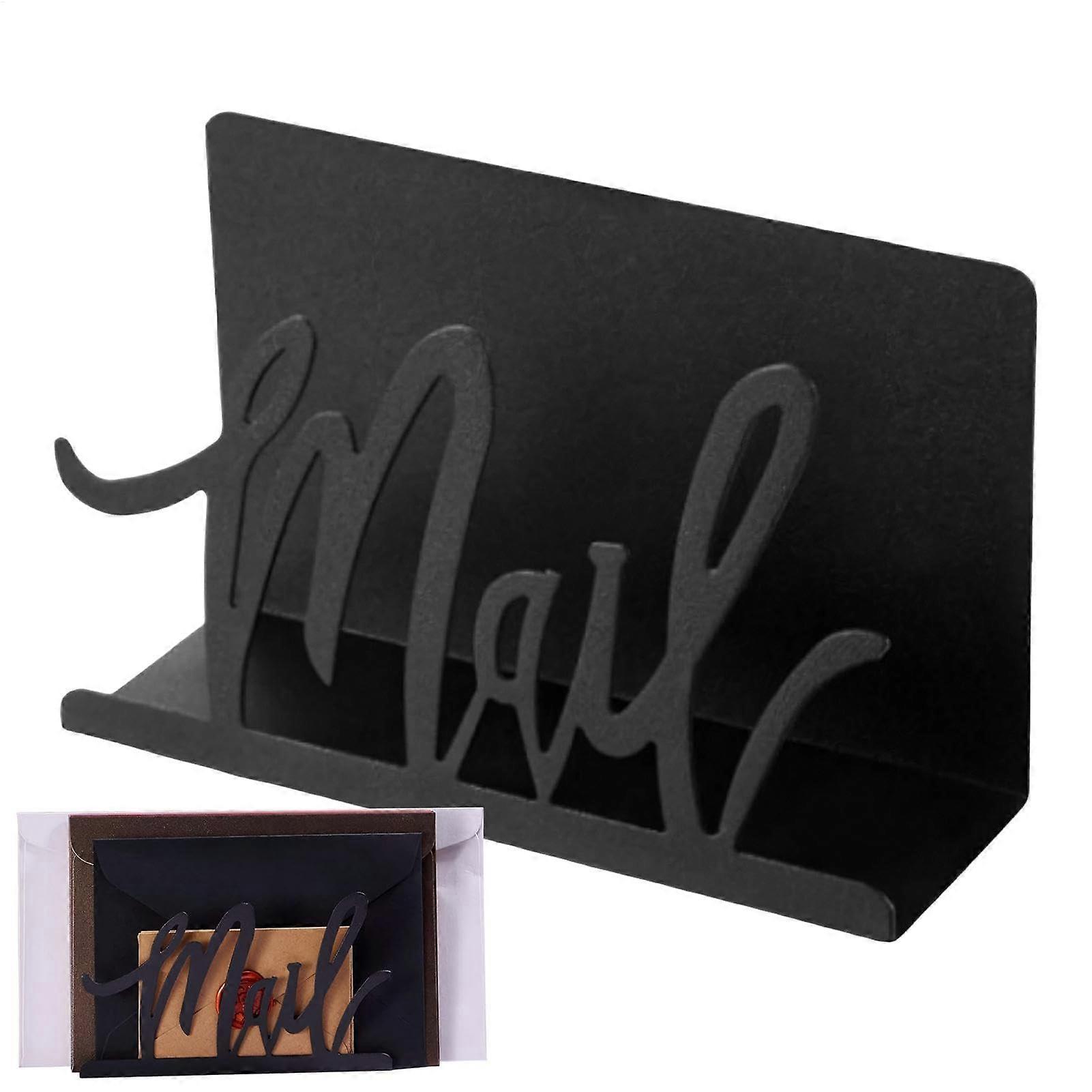 Letter Holder, Black Desk Organizer with Vertical Compartments, Desktop Rack for Letter Storage and Paper Management