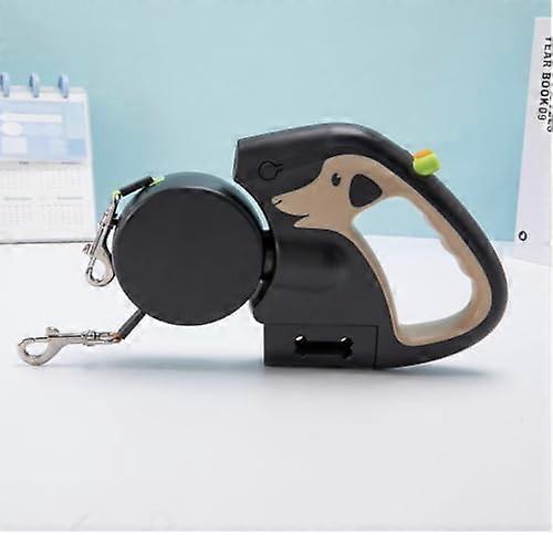Double Dog Lead for 2 Dogs - Retractable 360 Degree Swivel, No Tangle, Brown Reflective Leashes with LED Flashlight and Poop Bag Holder