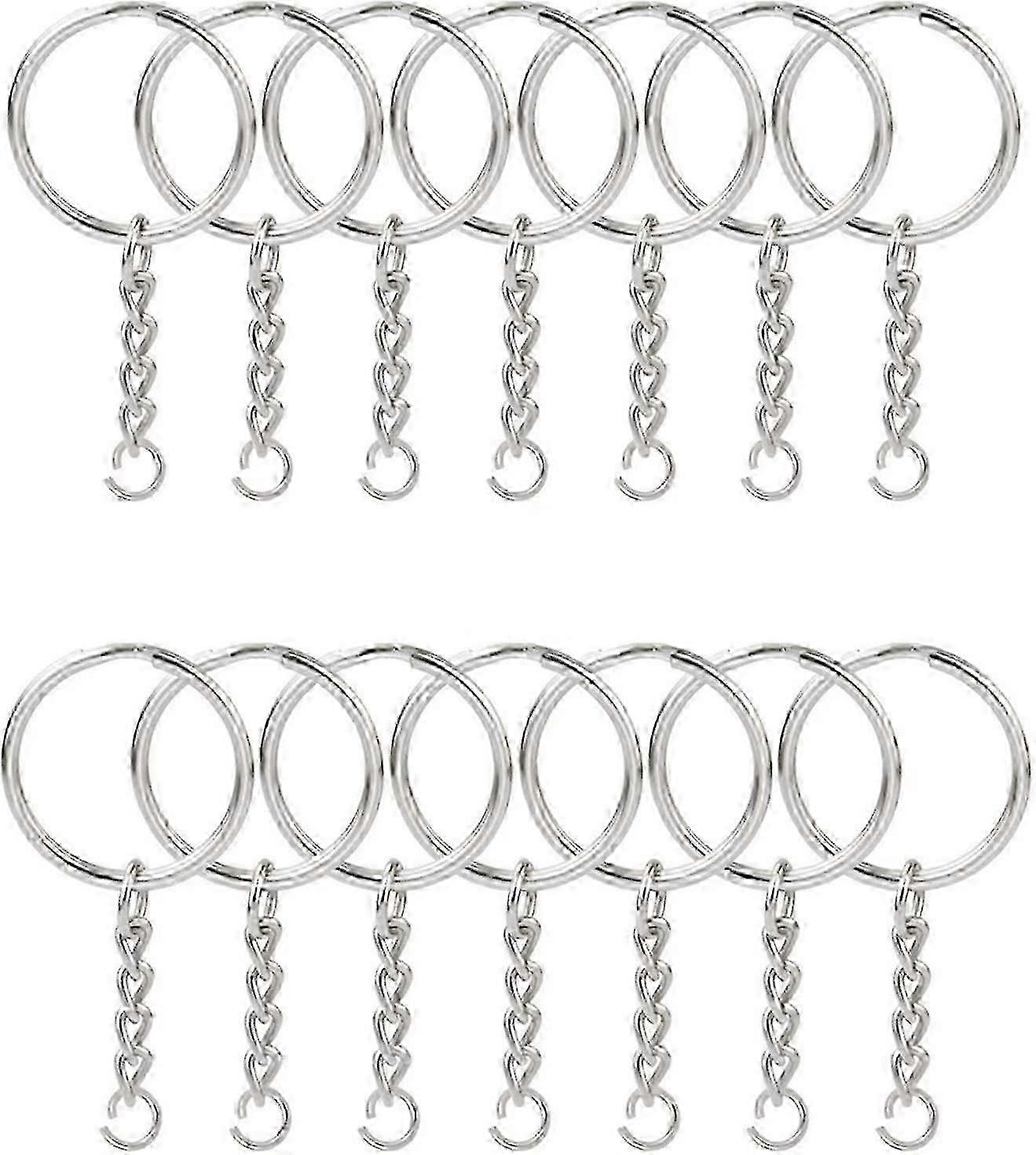 100PCS Split Key Ring with Chain 1 inch, Split Key Ring with Chain Silver Color Metal Split Key Chain Ring Parts with Open Jump Ring and Connector