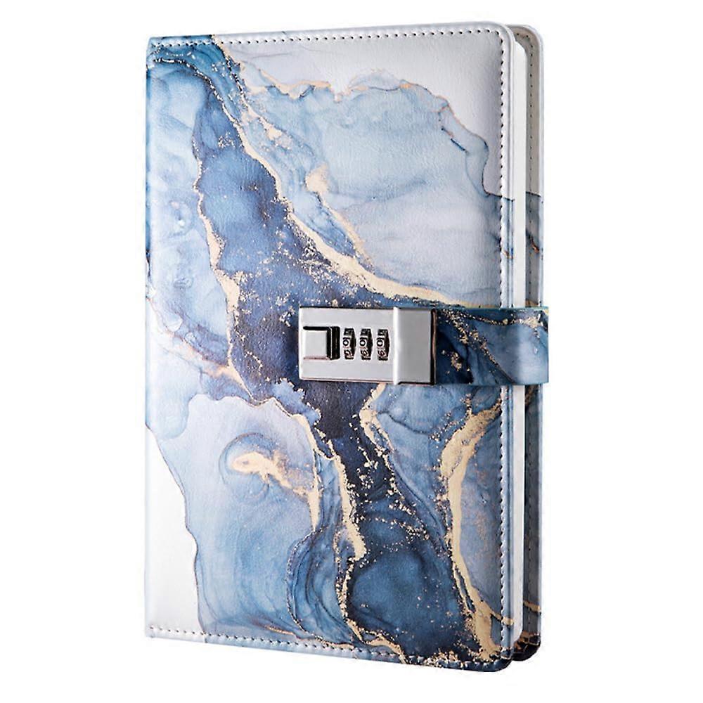 Diary With Lock A5 PU Leather Journal Blue Leather Notebook Lockable Travel Journal Sketchbook