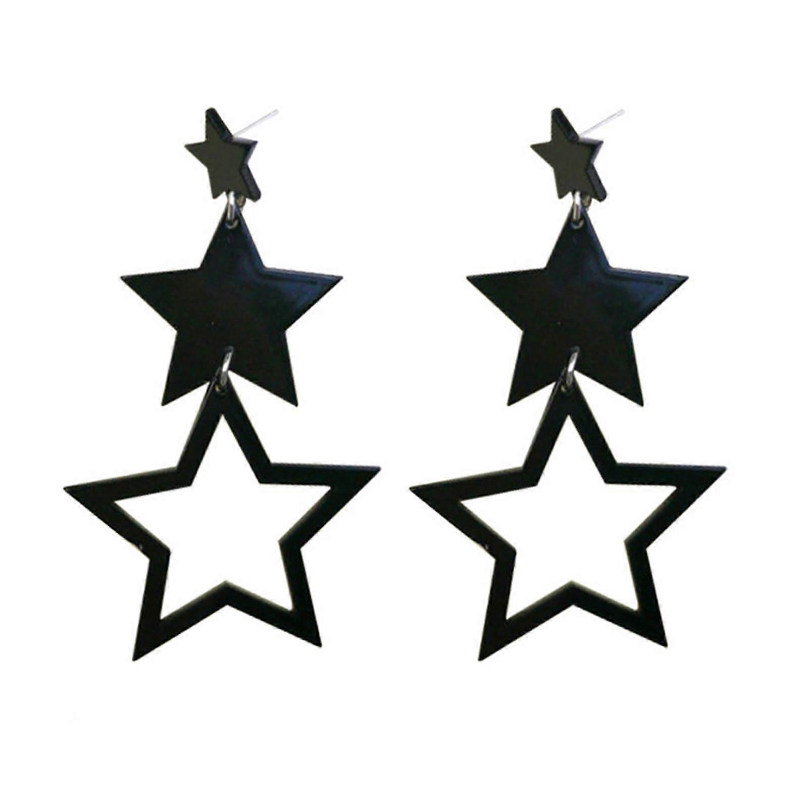 Hollow Star Earrings, Minimalist Design, Black Color, Over-the-Top Hip-Hop Style, Dangle Studs for Girls and Women