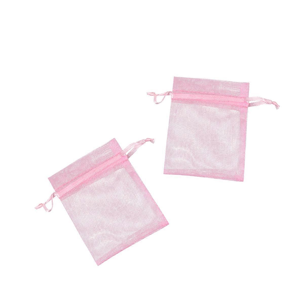Transparent Drawstring Pouch Pink Organza Daily Use Storage Pouches 10x15cm Craft Projects 100Pcs