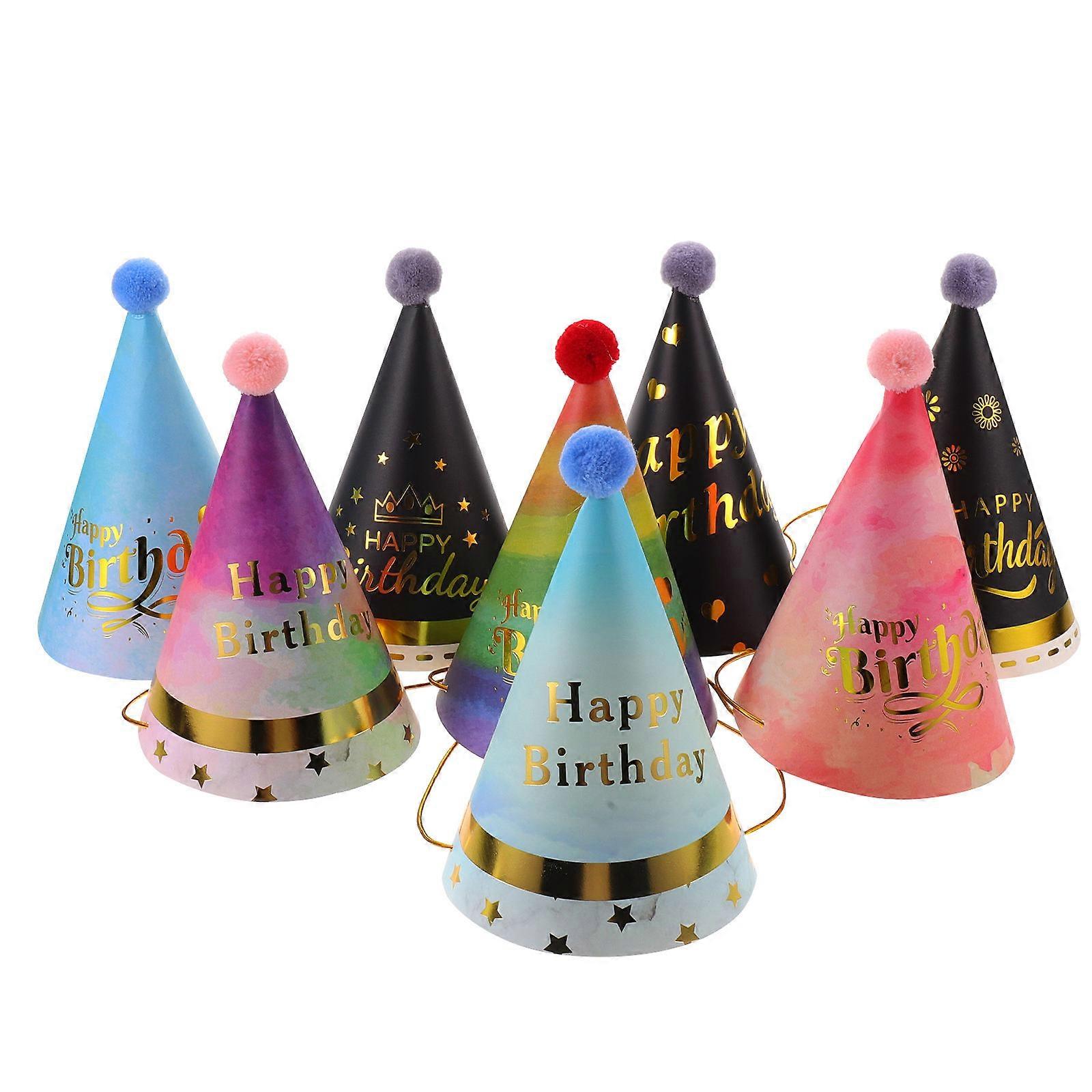 Assorted Color Birthday Party Hats for Kids Safe Paper Material Photo Prop Decoration 8pcs