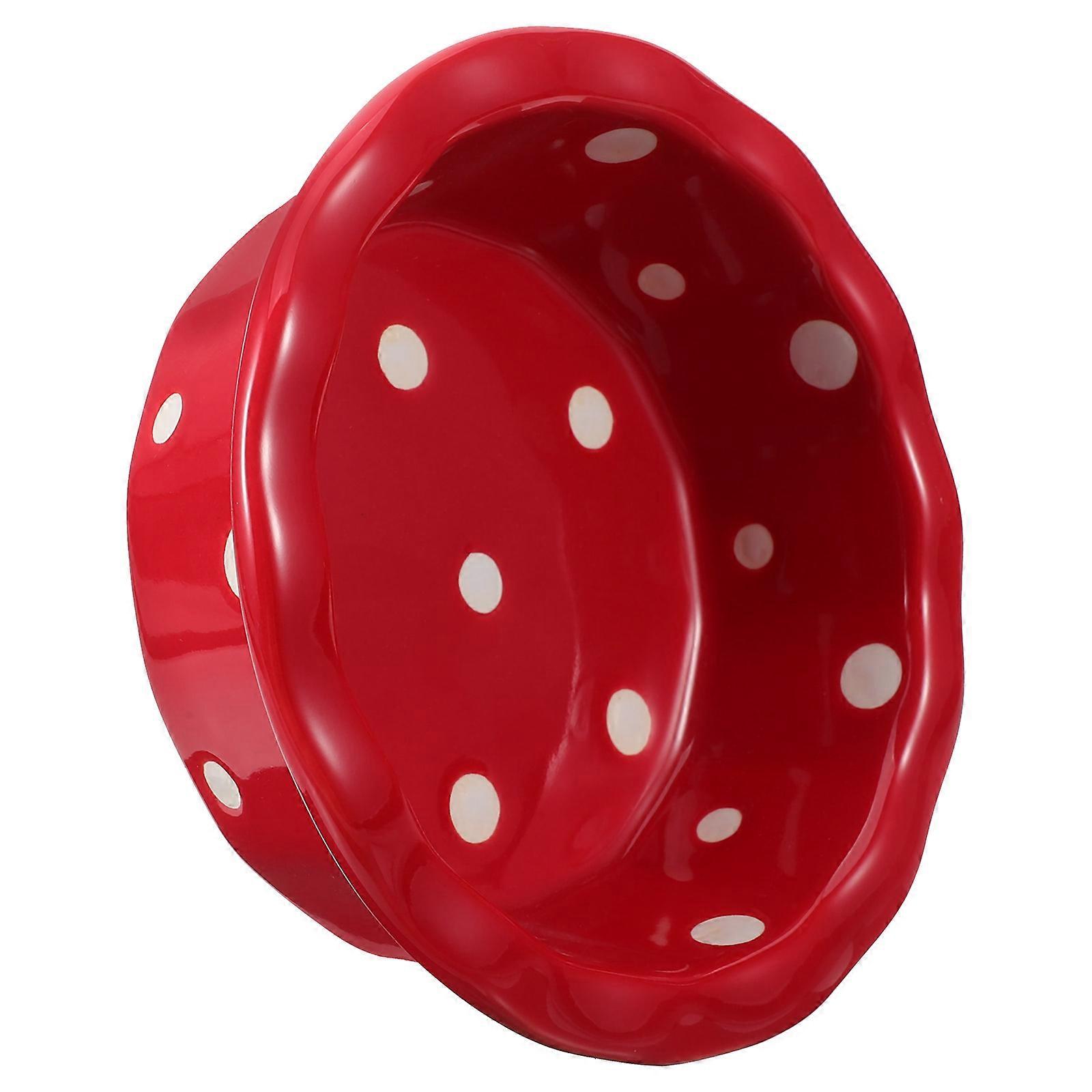 Ceramic Bowl Decorative Multi-Purpose Fruit Bowl Red Round with Lace Border and Dots for Entertaining Guests 1Set