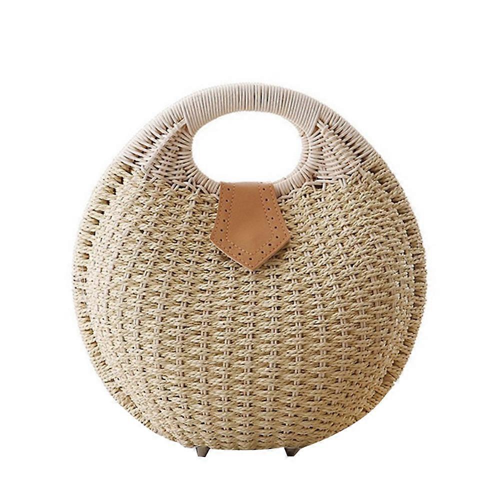 Rattan Handbag Fashionable Straw Shell Shape Storage Bag for Women 1 Set Beige