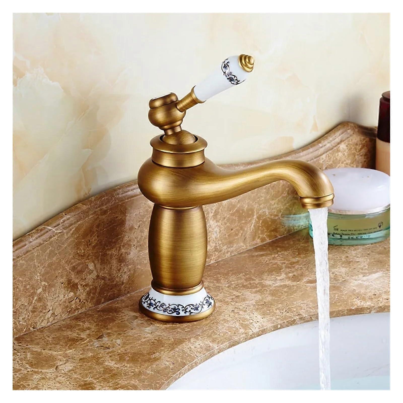 Retro European Bathroom Basin Faucets, Gold Mixer Tap, Chrome Plating