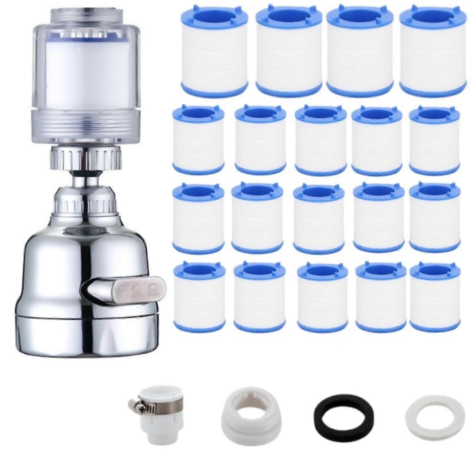 360° faucet water filter, 3 speed settings, fine filtration, adjustable spray, silver