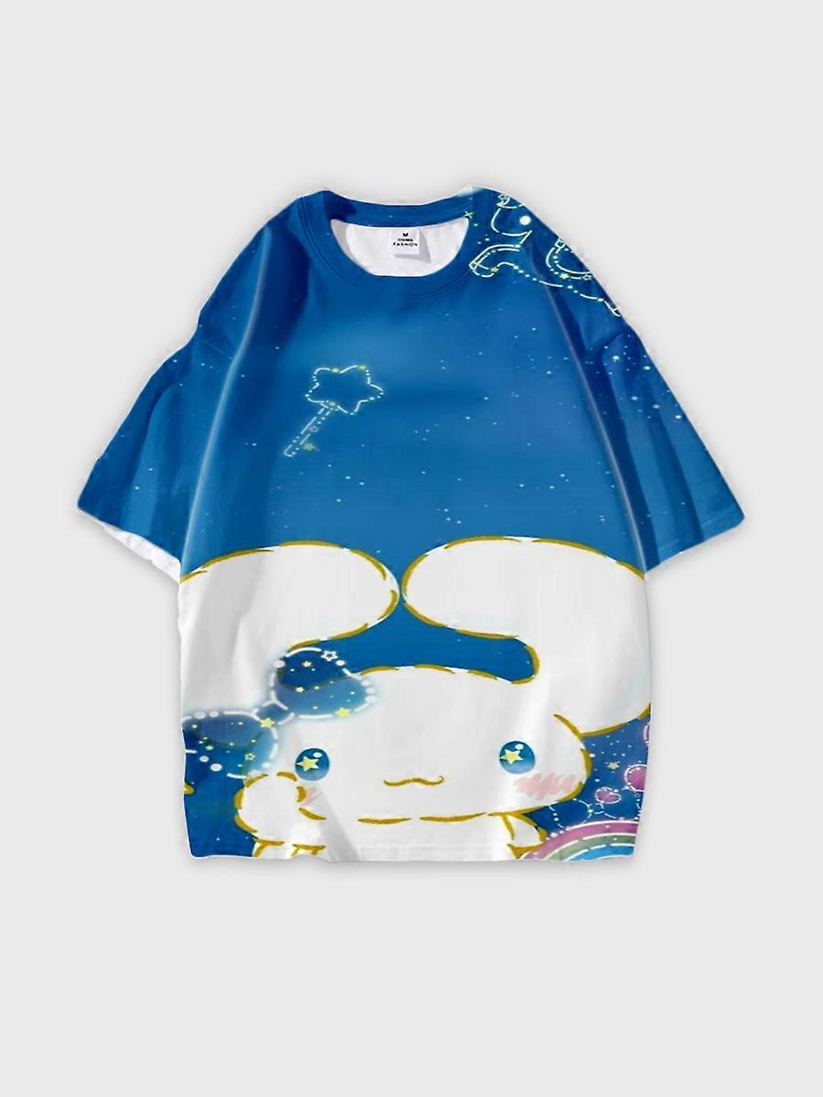 T-shirt girocollo Cartoon Pattern manica corta sciolta E2563