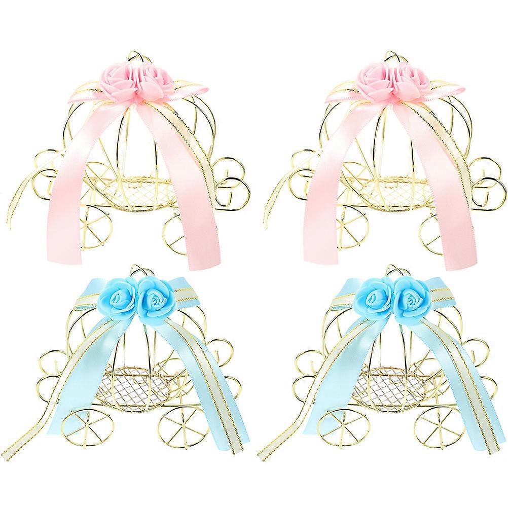 Pumpkin Carriage Candy Boxes 4pcs Iron Sweets Packaging Containers for Wedding, Party, Halloween Favors Pink & Blue