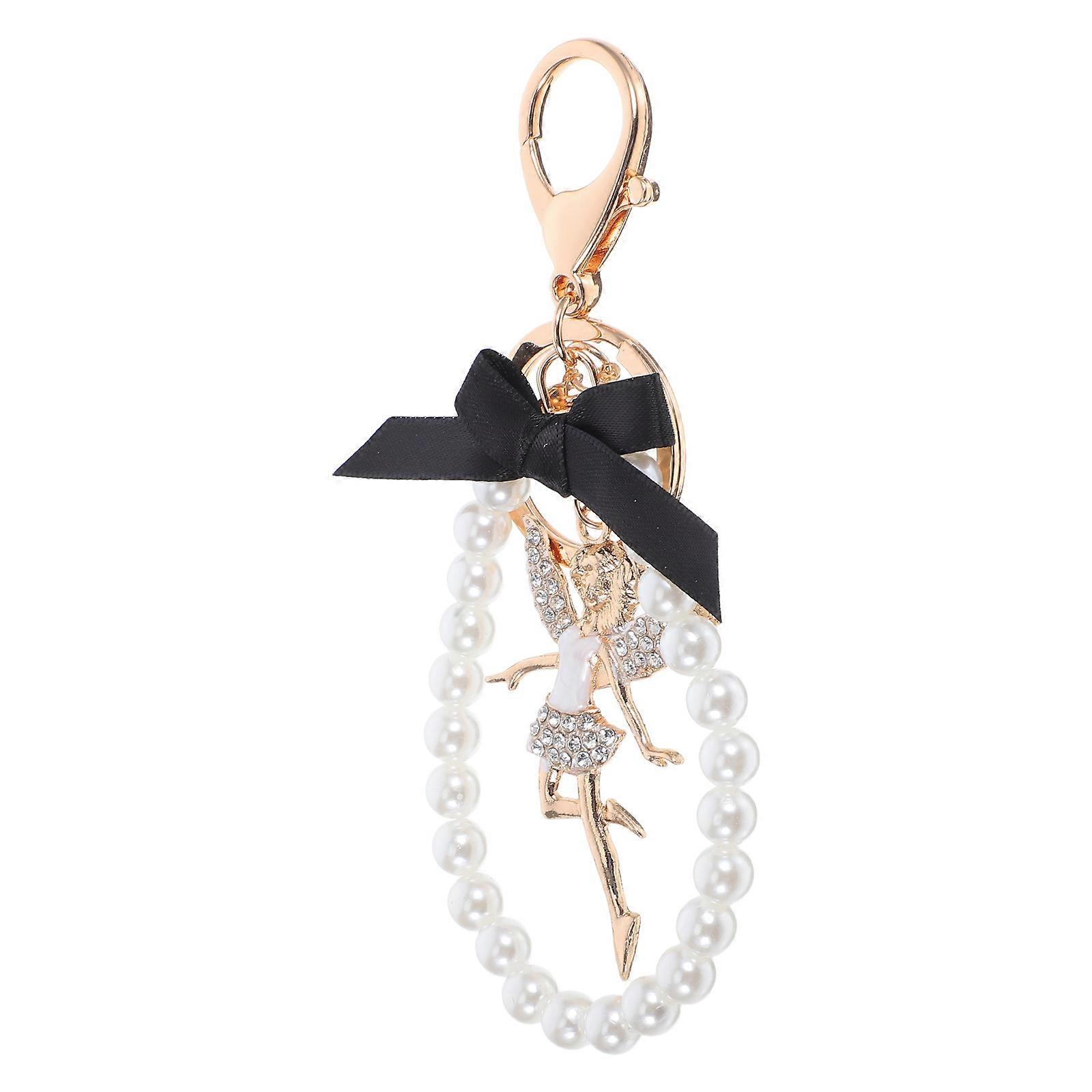 Stylish Angel Bowknot Keychain with Faux Pearls – Elegant Bag Pendant Charm for Women’s Handbags, Wallets & Accessories – Versatile Occasion