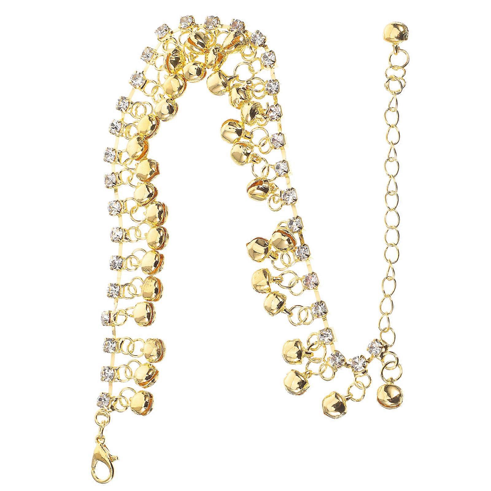 Golden Adjustable Foot Chain with Bell and Tassel Decor for Beach Outfits alloy