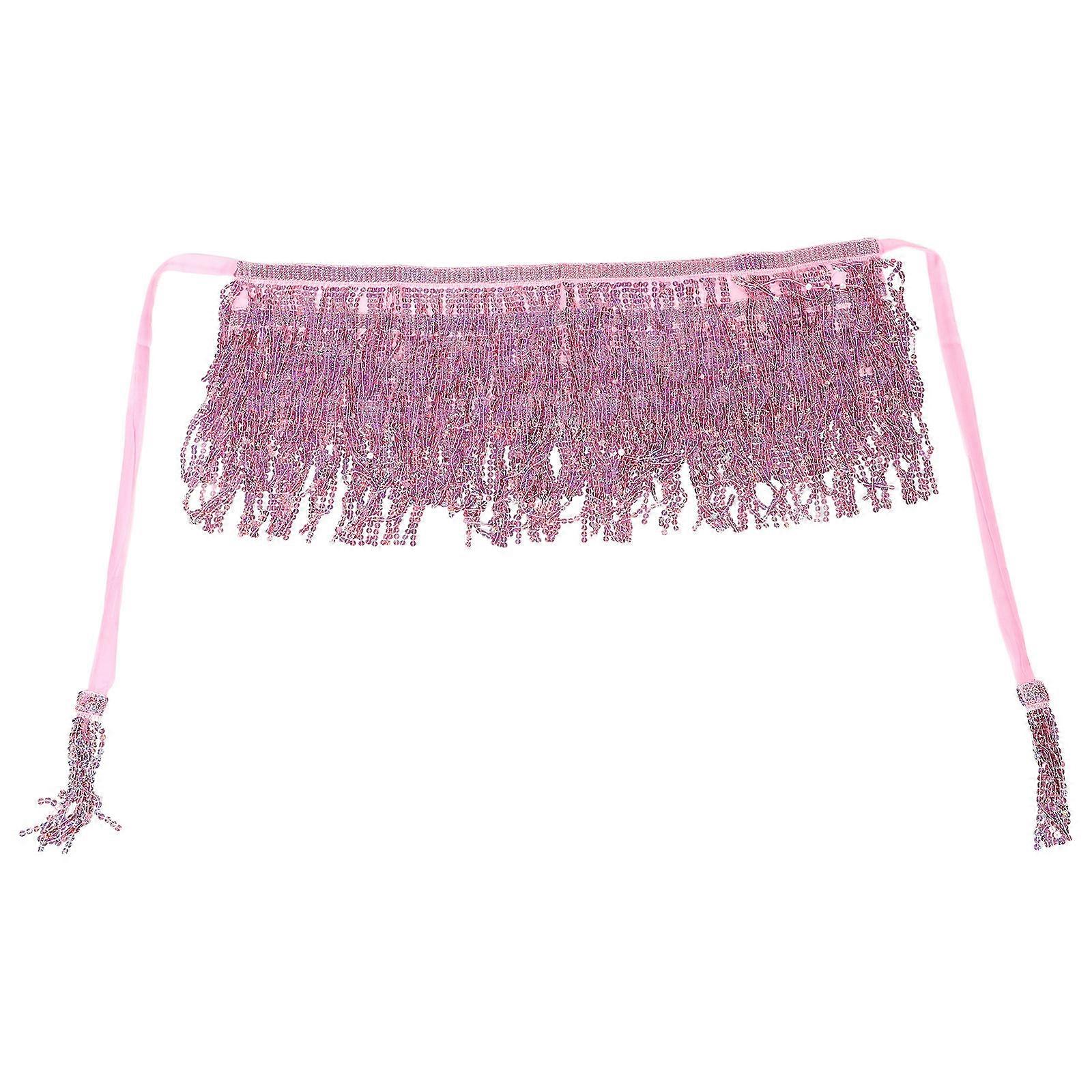 Pink Boho Design Sequin Hip scarf for Dance Party with Durable Polyester Material 27.5 Inches