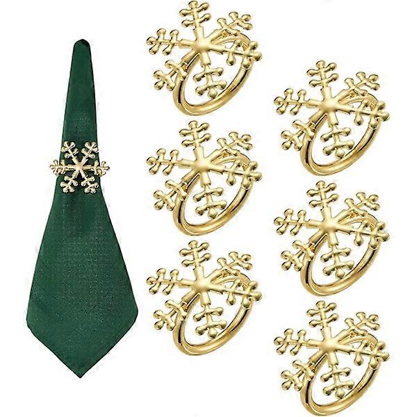Ronds de serviette de mariage Set de 6 - Anneaux de serviette en or flocon de neige pour