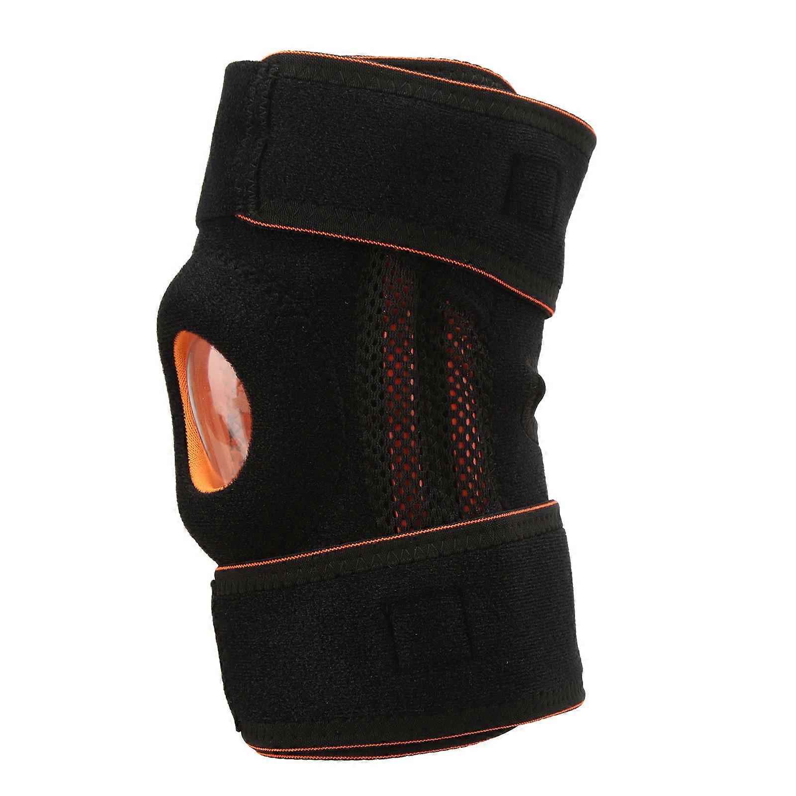 Black Unisex Sporting Knee Support Adjustable Silicone Spring Hollow Open Type Knee Brace 