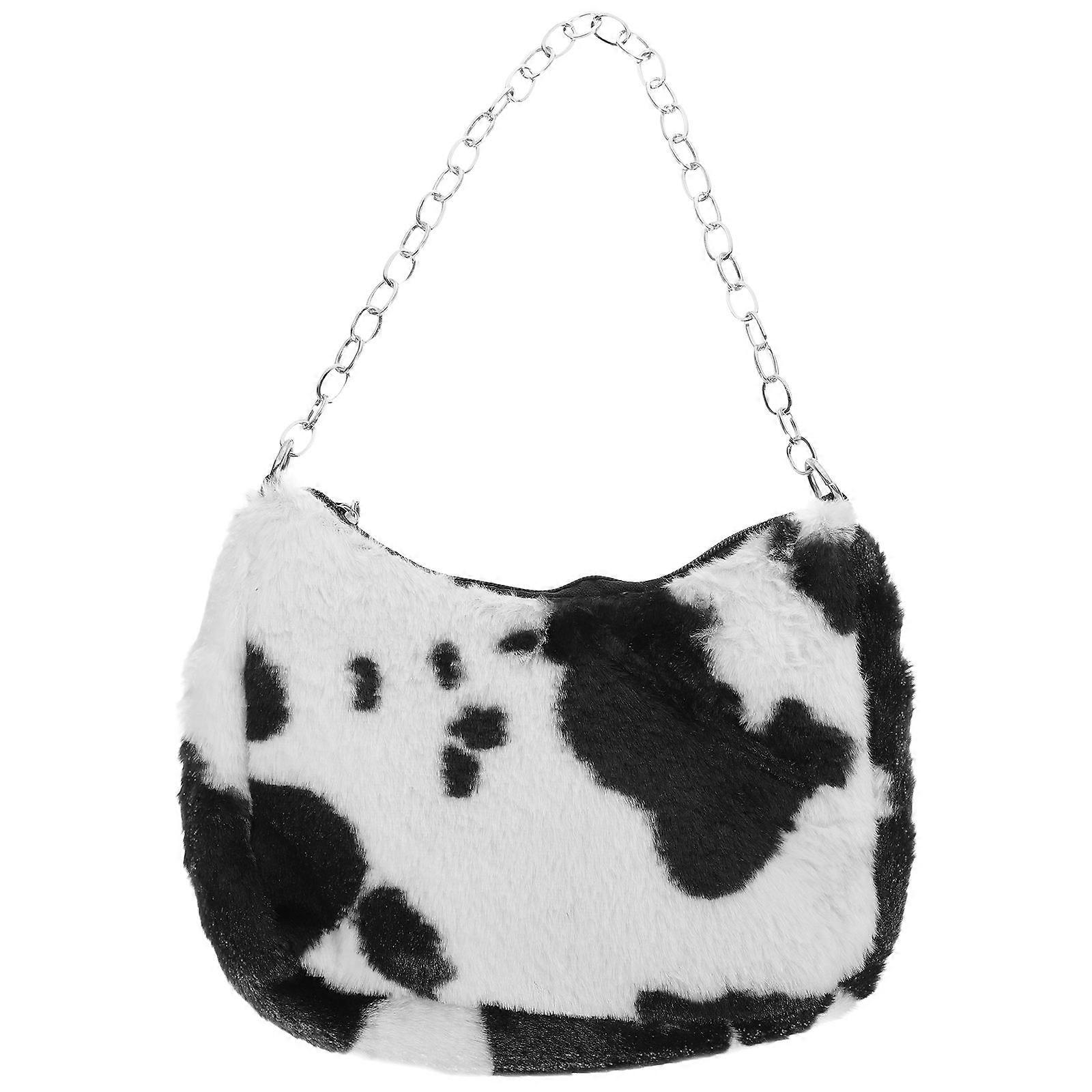 Cow Print Plush Shoulder Bag for Women – Chic Armpit Handbag for Daily, Shopping, and Travel – Soft and Comfortable Design for Friends and Family