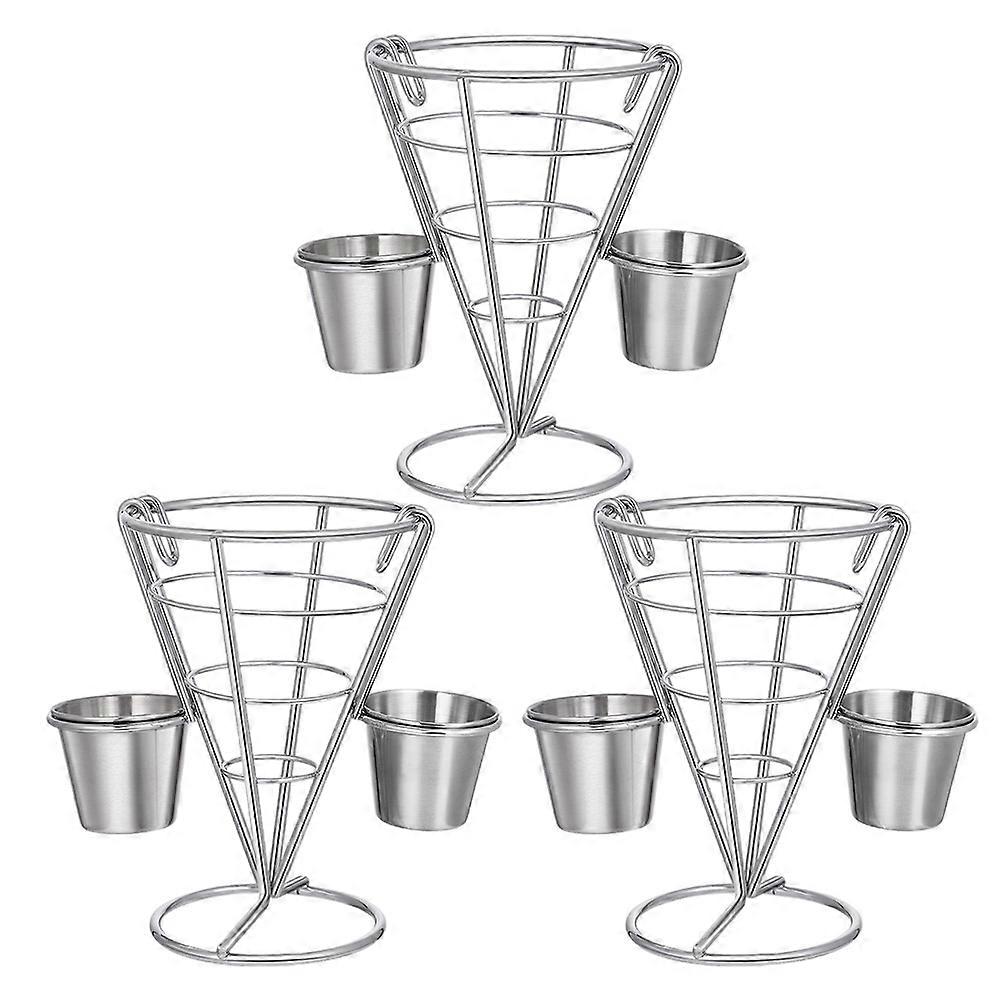 3Pcs Cone Shape Mesh Stand for French Fries Food Holder Snack Serving Rack Black