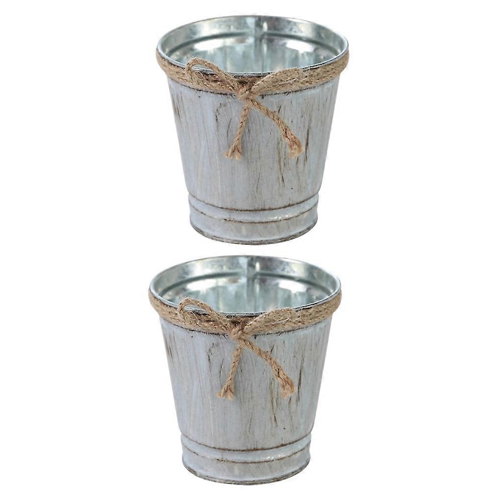 Durable Iron Flower Pots for Home Use with Safe Material and Vintage Design 2pcs Silver