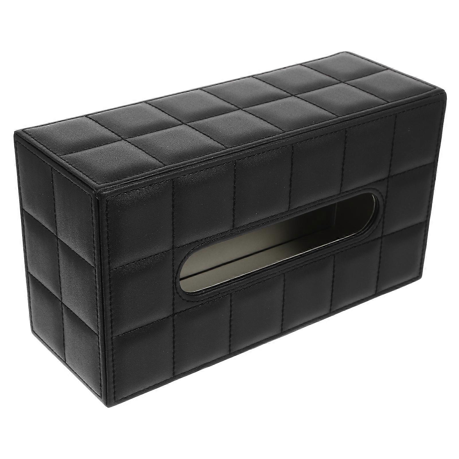 Black PU Tissue Box Holder for Car Home Office with Modern Design 4.5x4.5 Inches