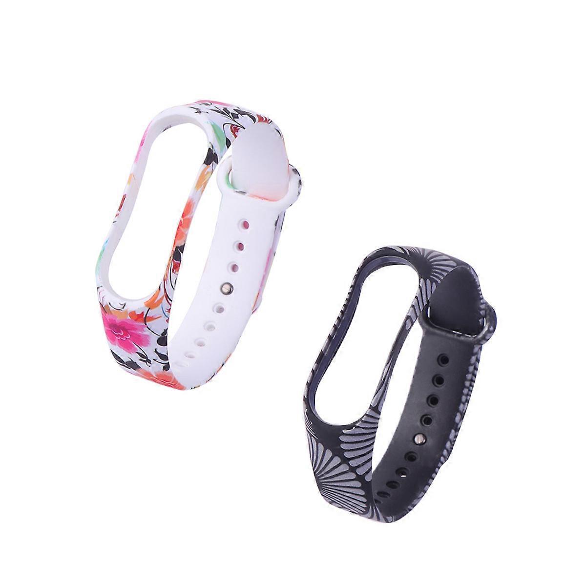 Comfortable Printed Watch Band Compatible With MI 3 24.5X2Cm Daily Use Assorted Color Fashion 2Pcs