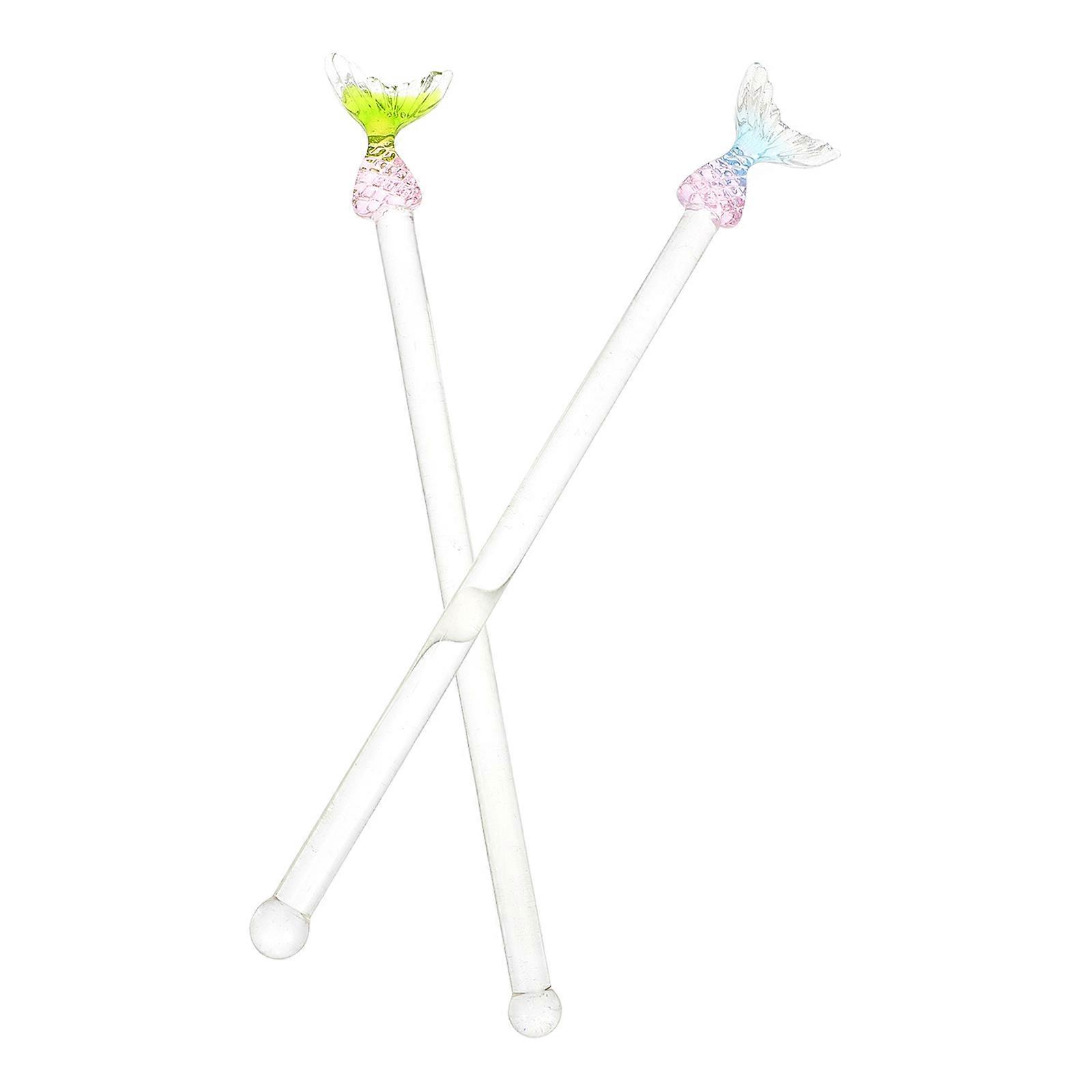 Mermaid Shaped Stirring Stick for Home Transparent Synthetic Material 2 Pieces Long Handle Glass Rods