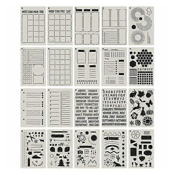 20 pcs A5 Planner Templates Journal Stencils DIY Drawing Templates for DIY Notebook Scrapbook Diary Calendar