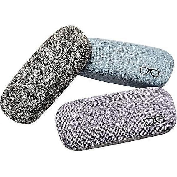 3-pack Hard Shell Eyeglass Case Protection Linen Fabric Large Glasses Case