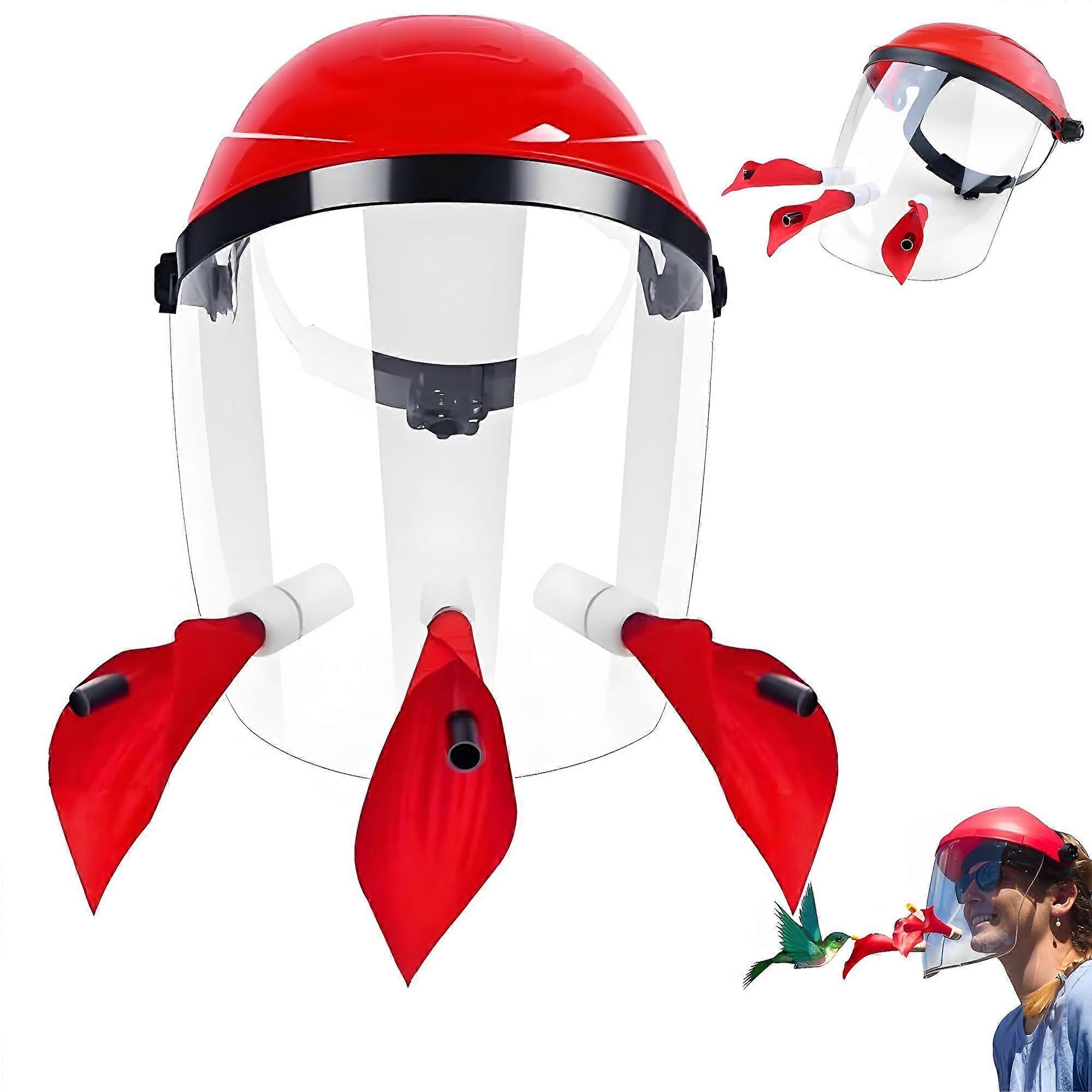 Hummingbird Feeder Helmet | Outdoor Hands-Free Feeder | 3 Feeding Openings | Lightweight Durable PVC | Adjustable Red Headband